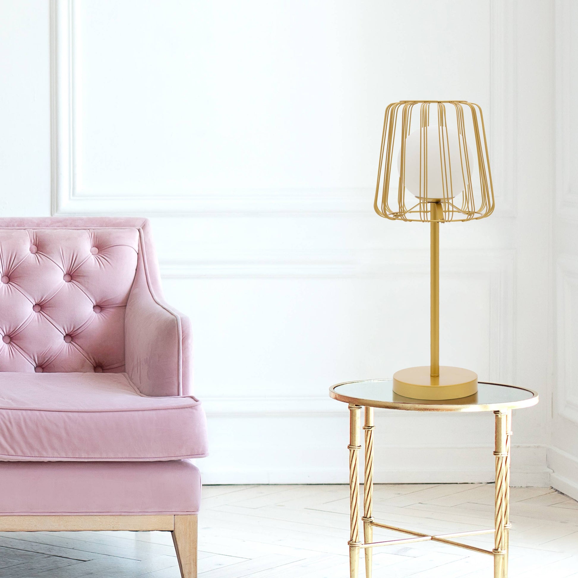 Gold Lucai Caged Globe Shade Table Lamp - Reclaimed Elegance