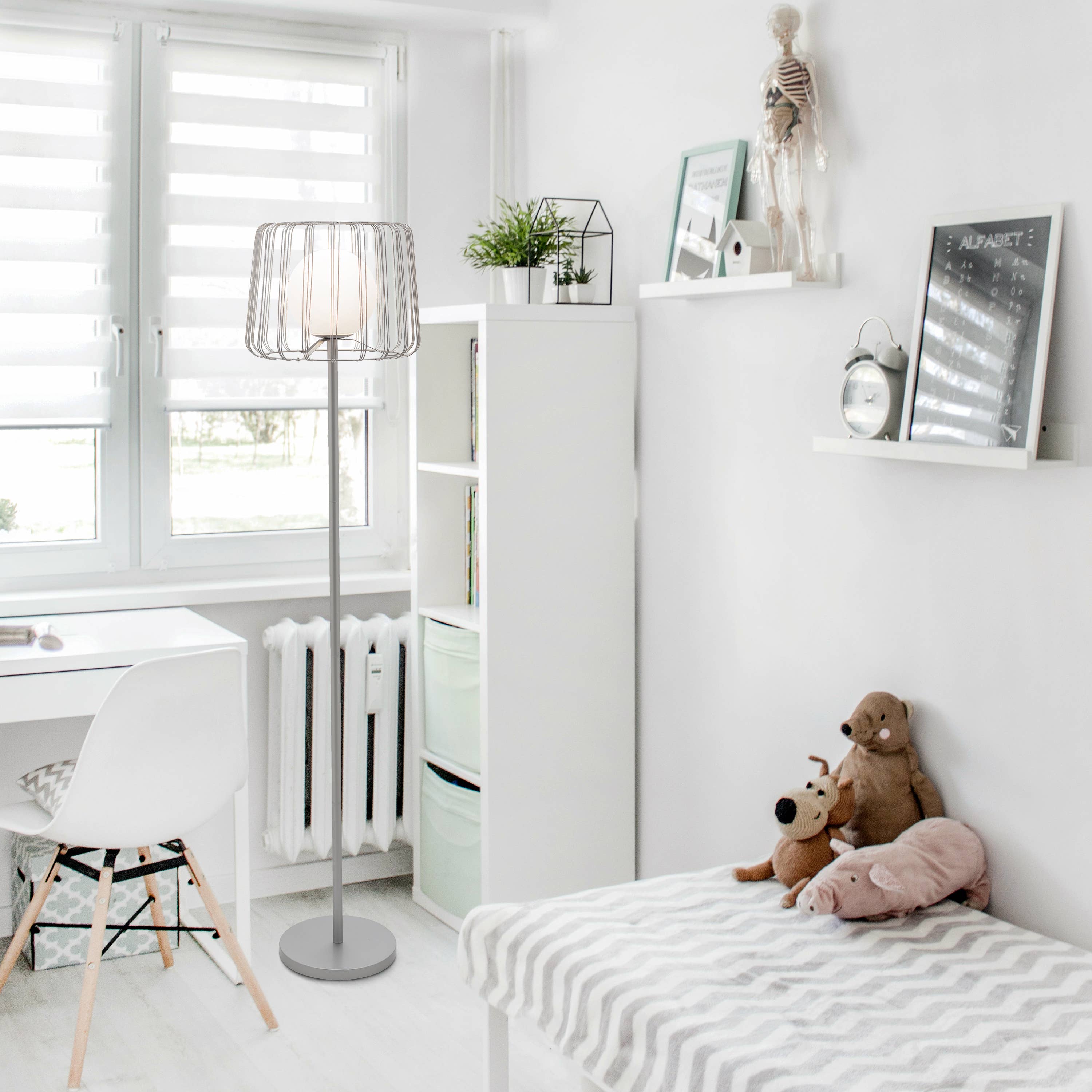 Lucai Caged Globe Shade Floor Lamp : Gold - Reclaimed Elegance