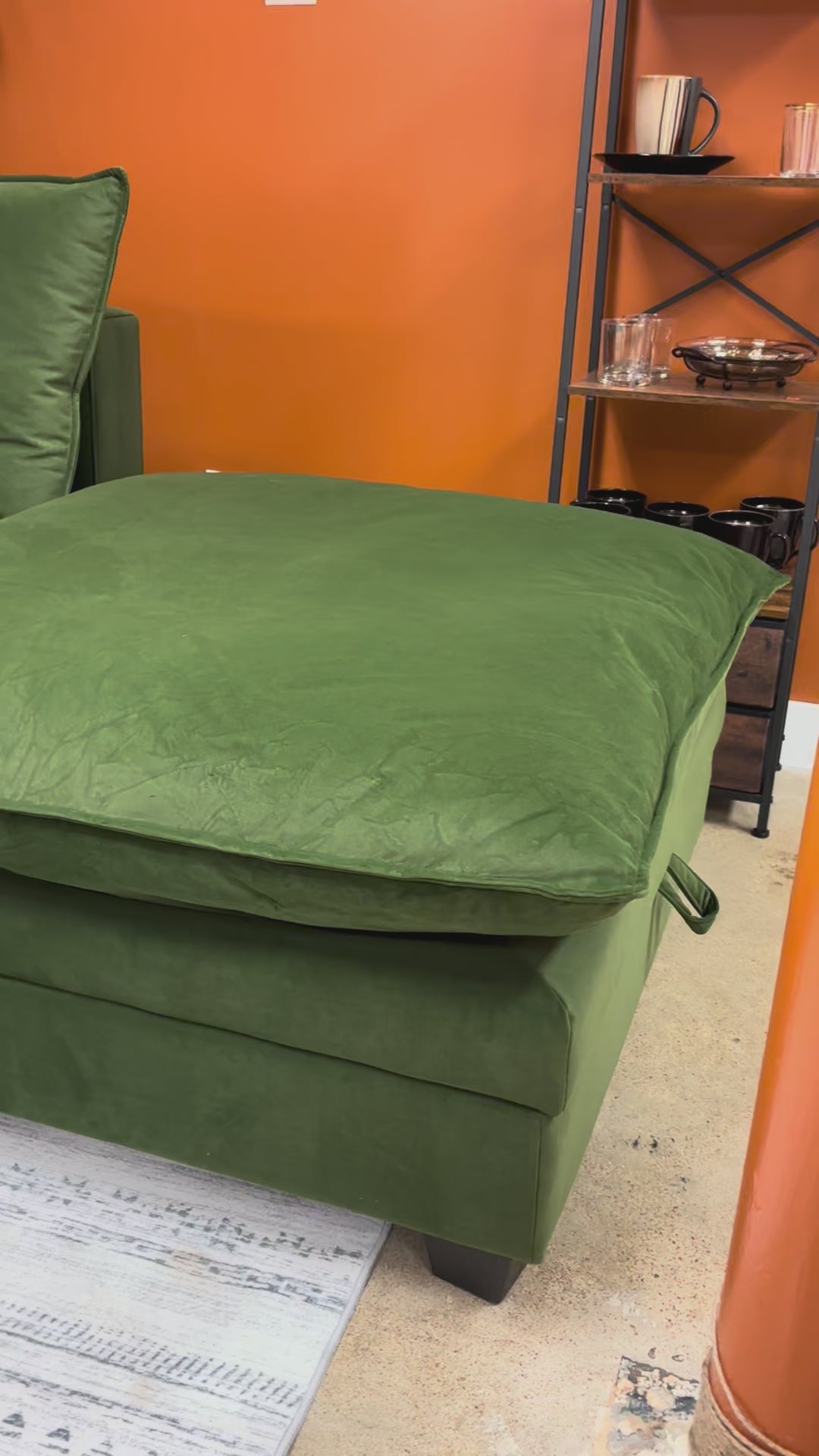 Load video: Olive Green Velvet SKY 2.0 Modular Sofa + Storage Ottoman