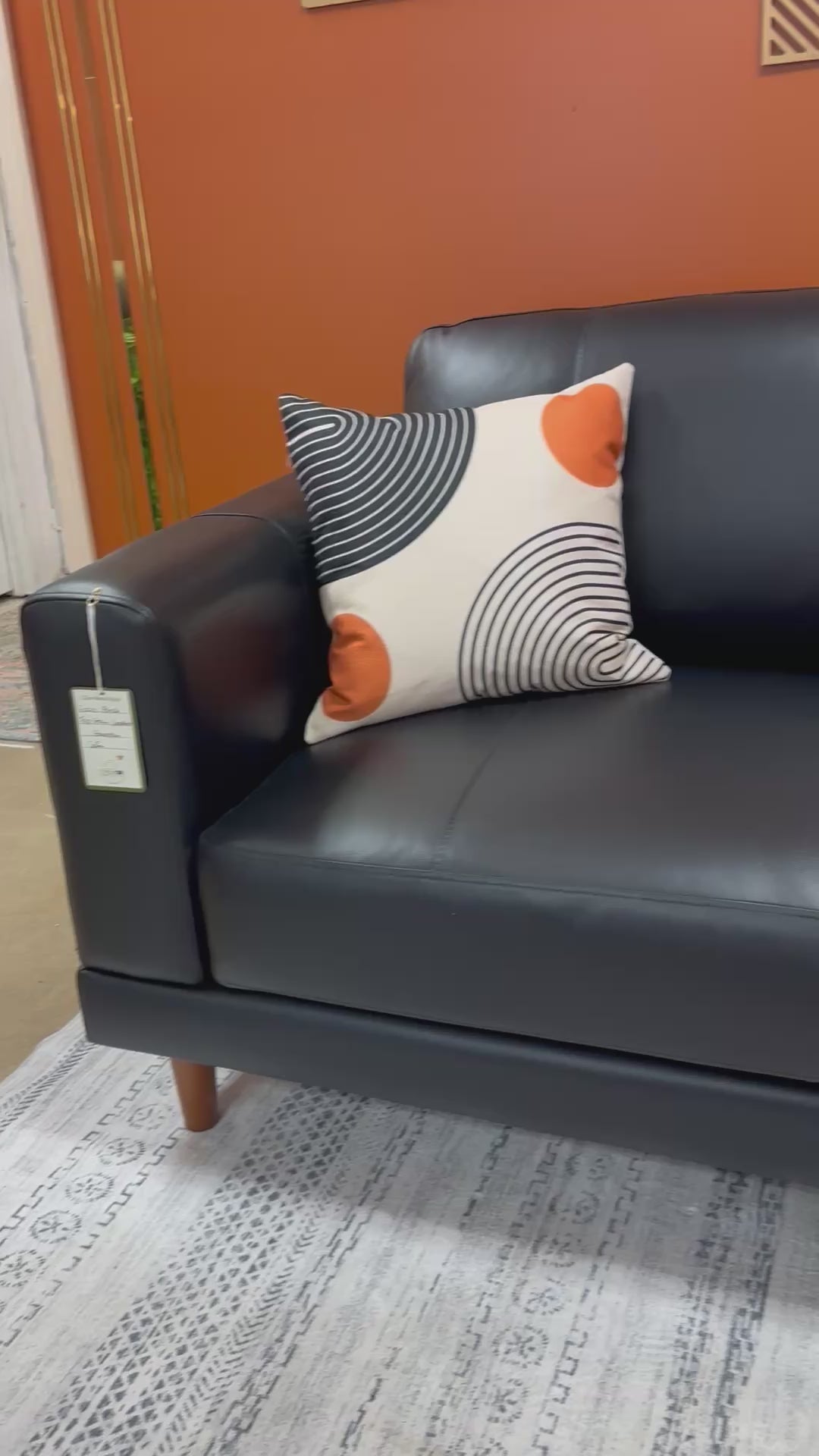 Load video: Fiero Black Top Grain Leather Hampton Sofa