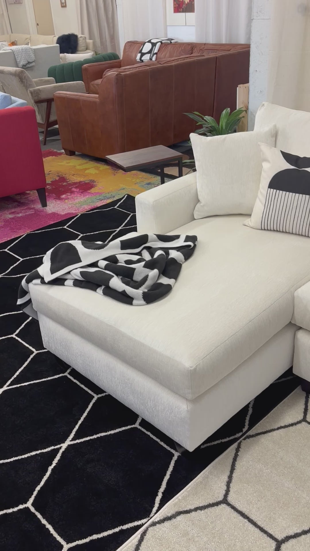 Load video: Ivory Cream Harpeth Chaise Sectional