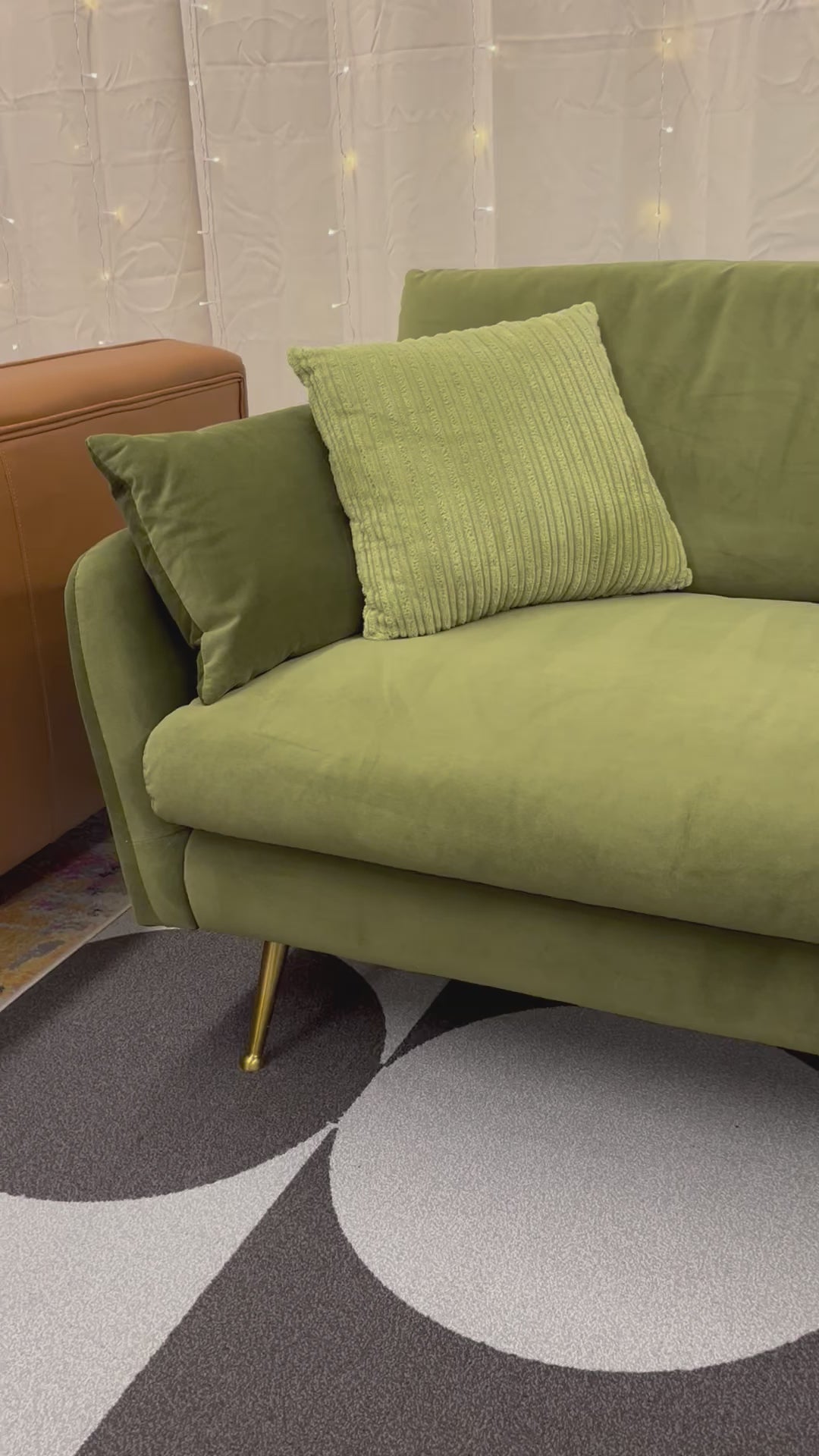 Load video: Olive Green Velvet Park Right Facing Sectional