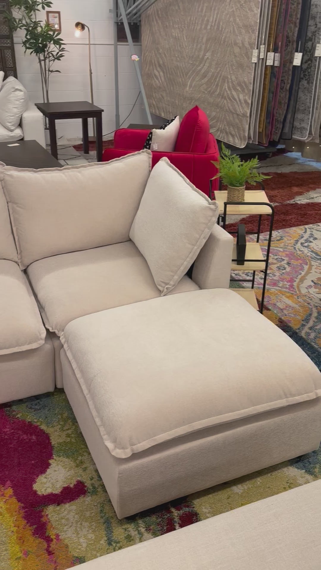 Load video: Cream Chenille Nova Modular 4 Piece Sofa + Ottoman