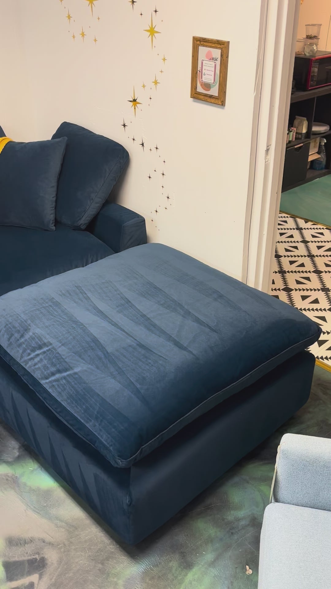 Load video: Midnight Blue Velvet Luna Modular Sofa + Ottoman
