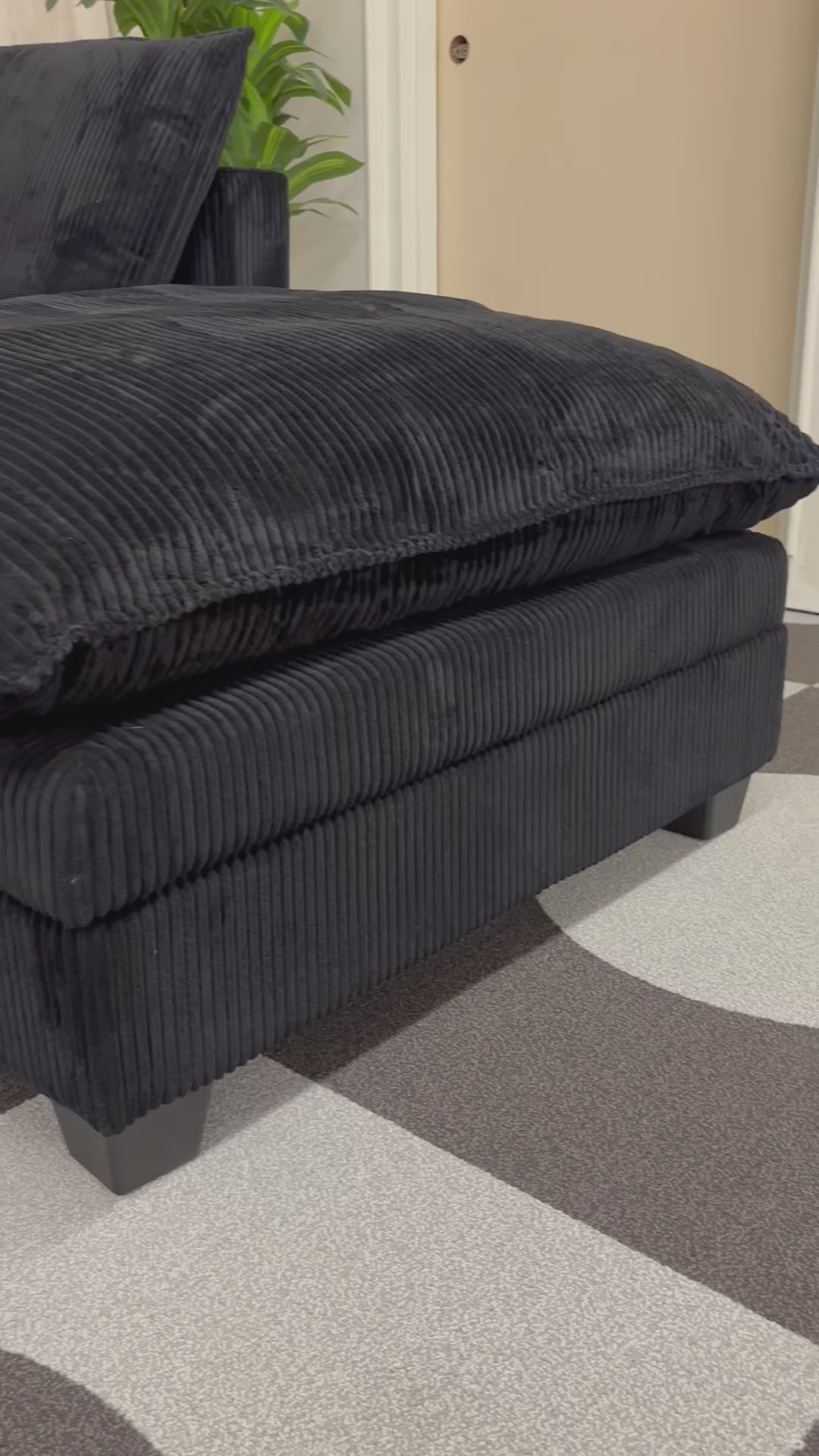 Load video: Black Corduroy SKY 2.0 Modular Sofa + Storage Ottoman