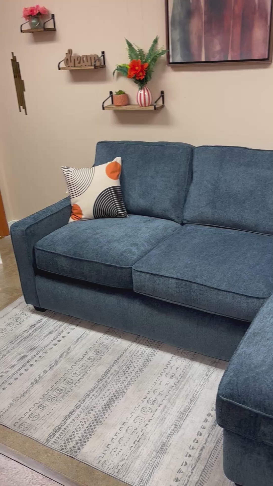 Load video: Denim Blue Arden Reversible Chaise Sectional