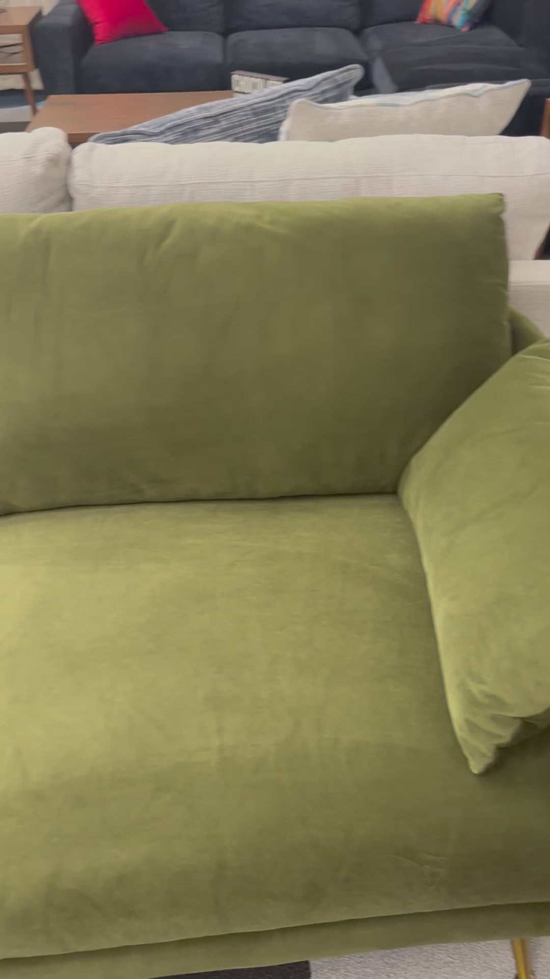 Load video: Olive Green Velvet Park Left Facing Sectional