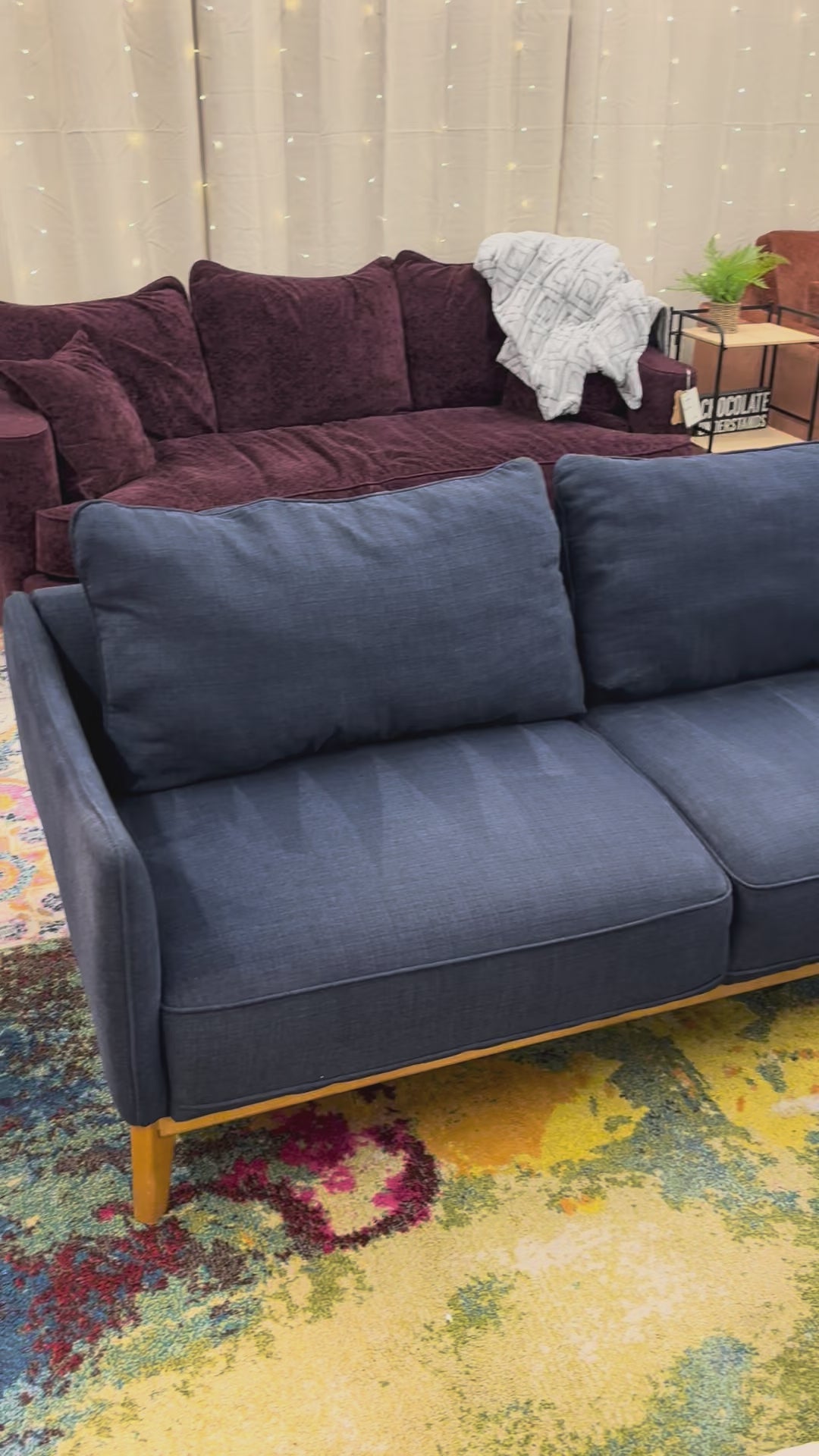 Load video: Midnight Blue Macy’s Jolene Right-Facing Chaise Sectional