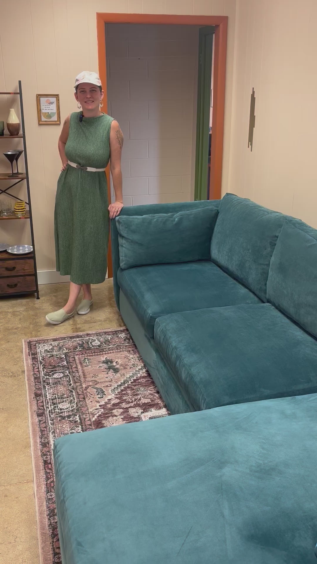 Load video: Gypsy Teal Jonathan Louis Custom Right-Facing Chaise Sectional