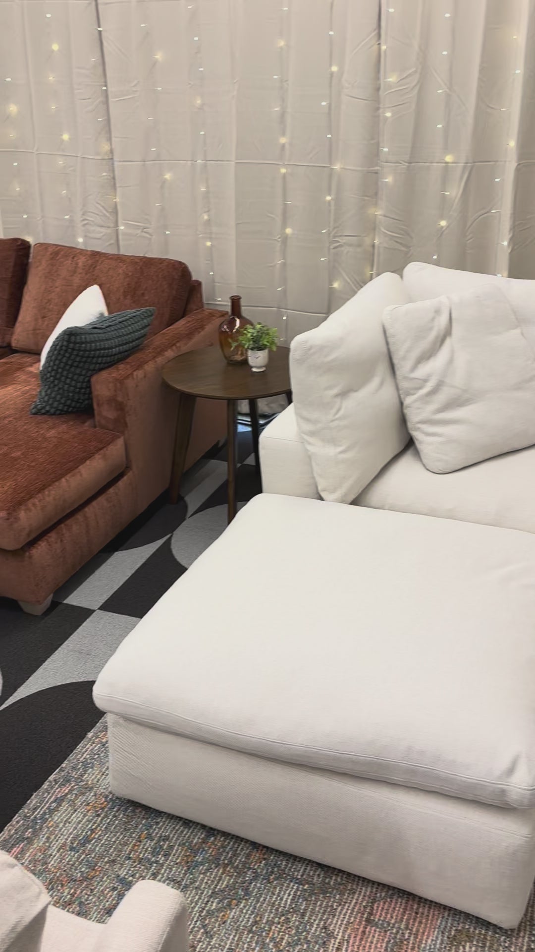 Load video: Cream Universal Slip-Covered Modular L-Shape + Ottoman