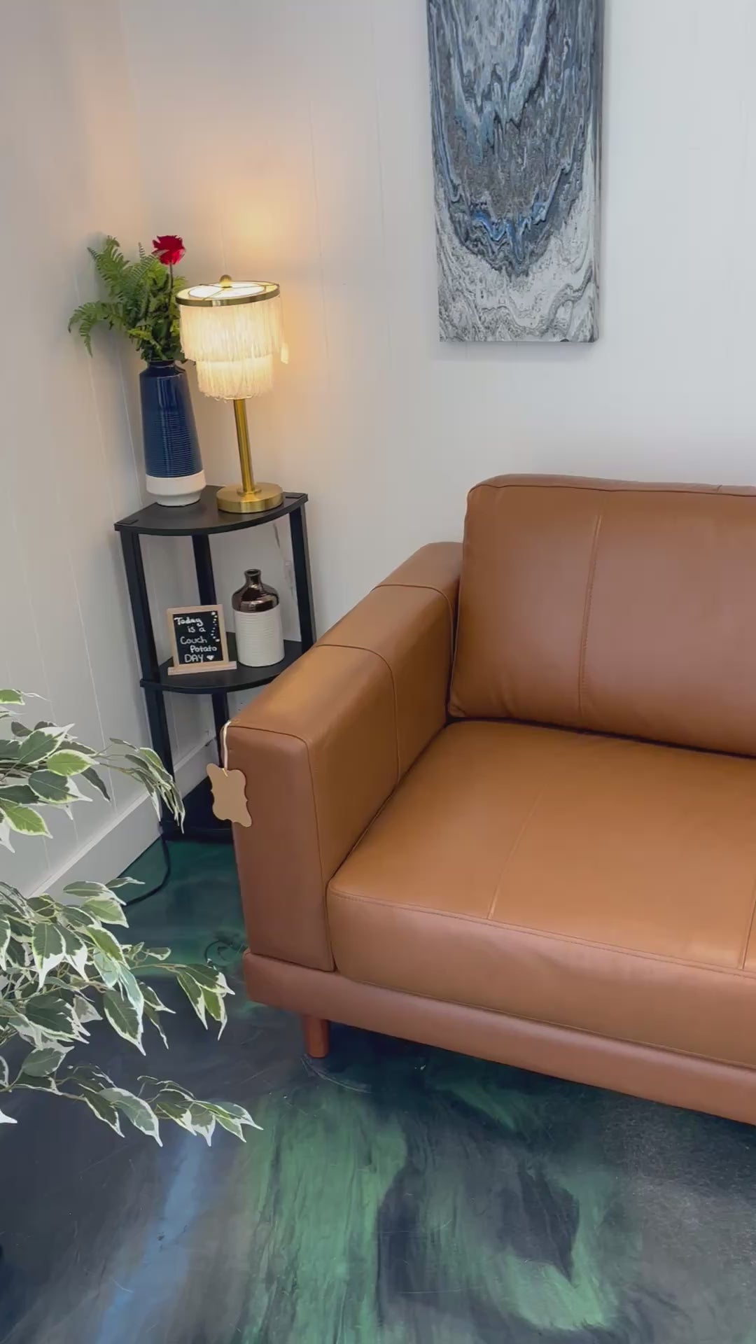 Load video: Whiskey Brown Top Grain Leather Hampton Sofa