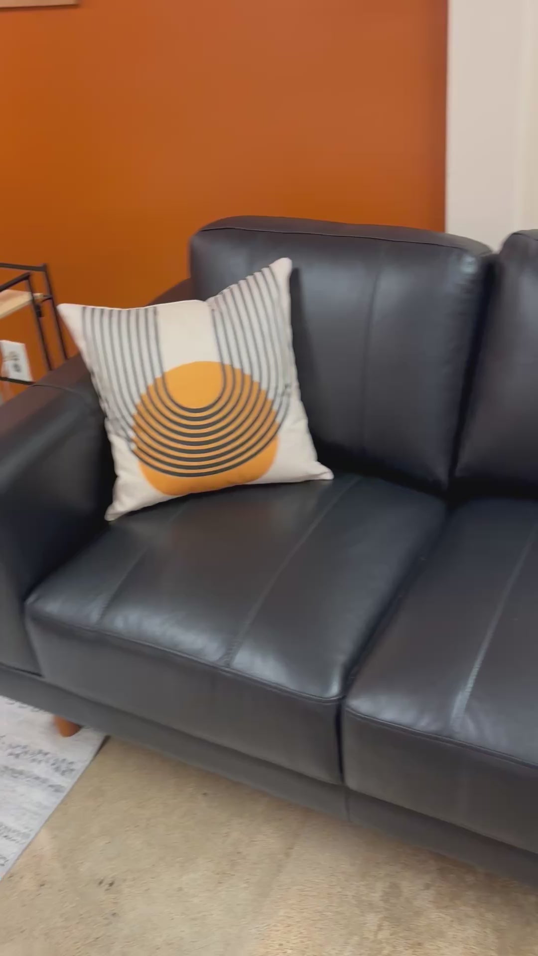 Load video: Fiero Black Top Grain Leather Hampton Loveseat