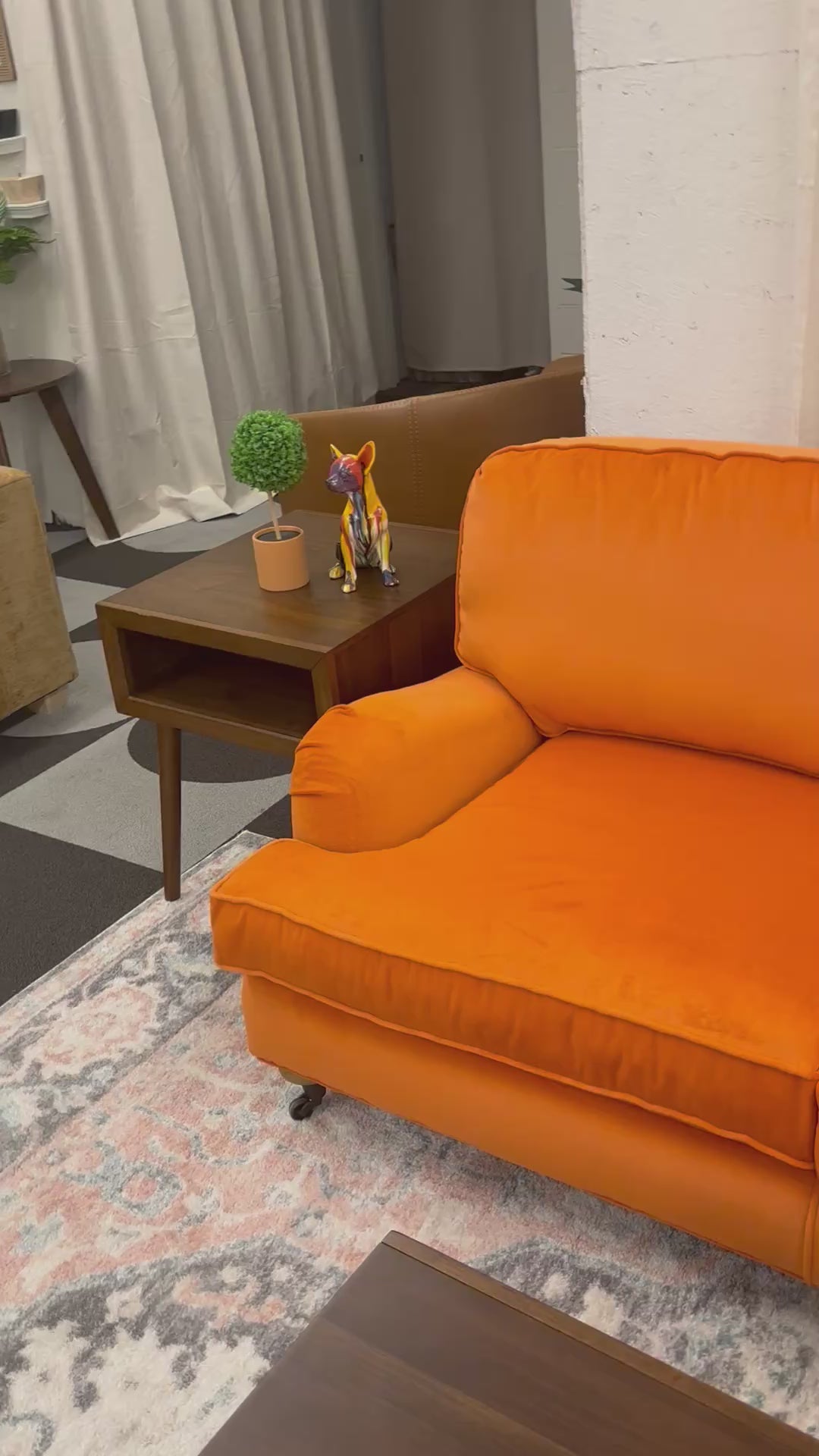 Load video: Neon Orange Restoration Hardware Custom Sofa