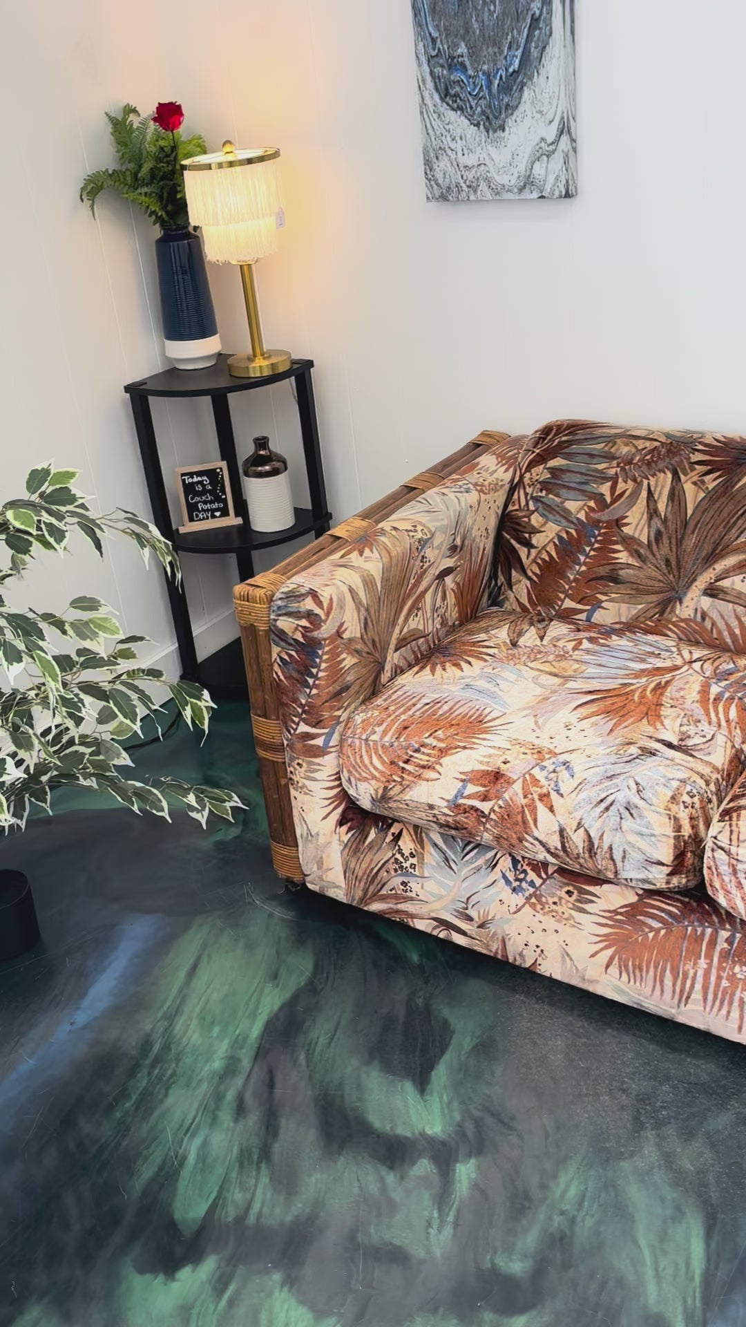 Load video: Jungle Velvet Vintage Sofa