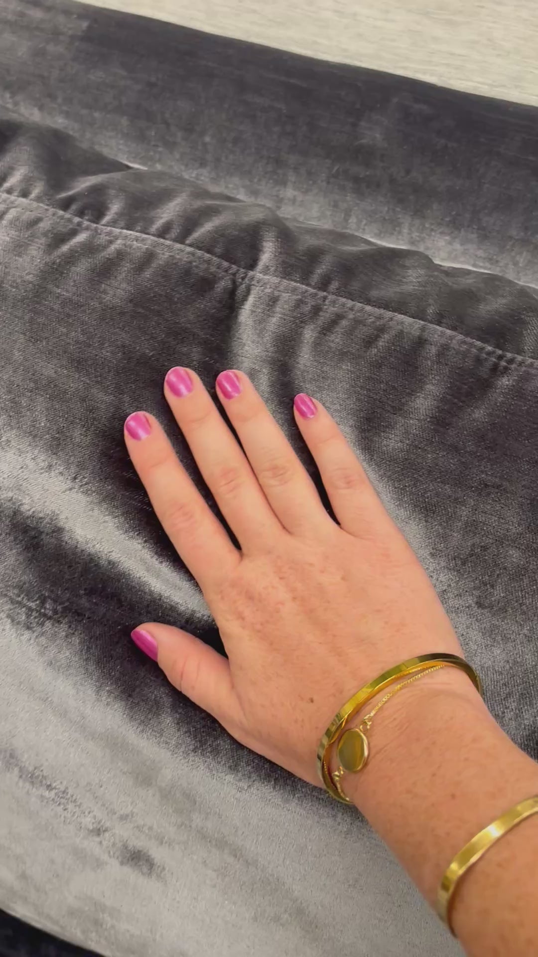 Load video: Azure Blue Velvet Mitchell Gold + Bob Williams Sofa
