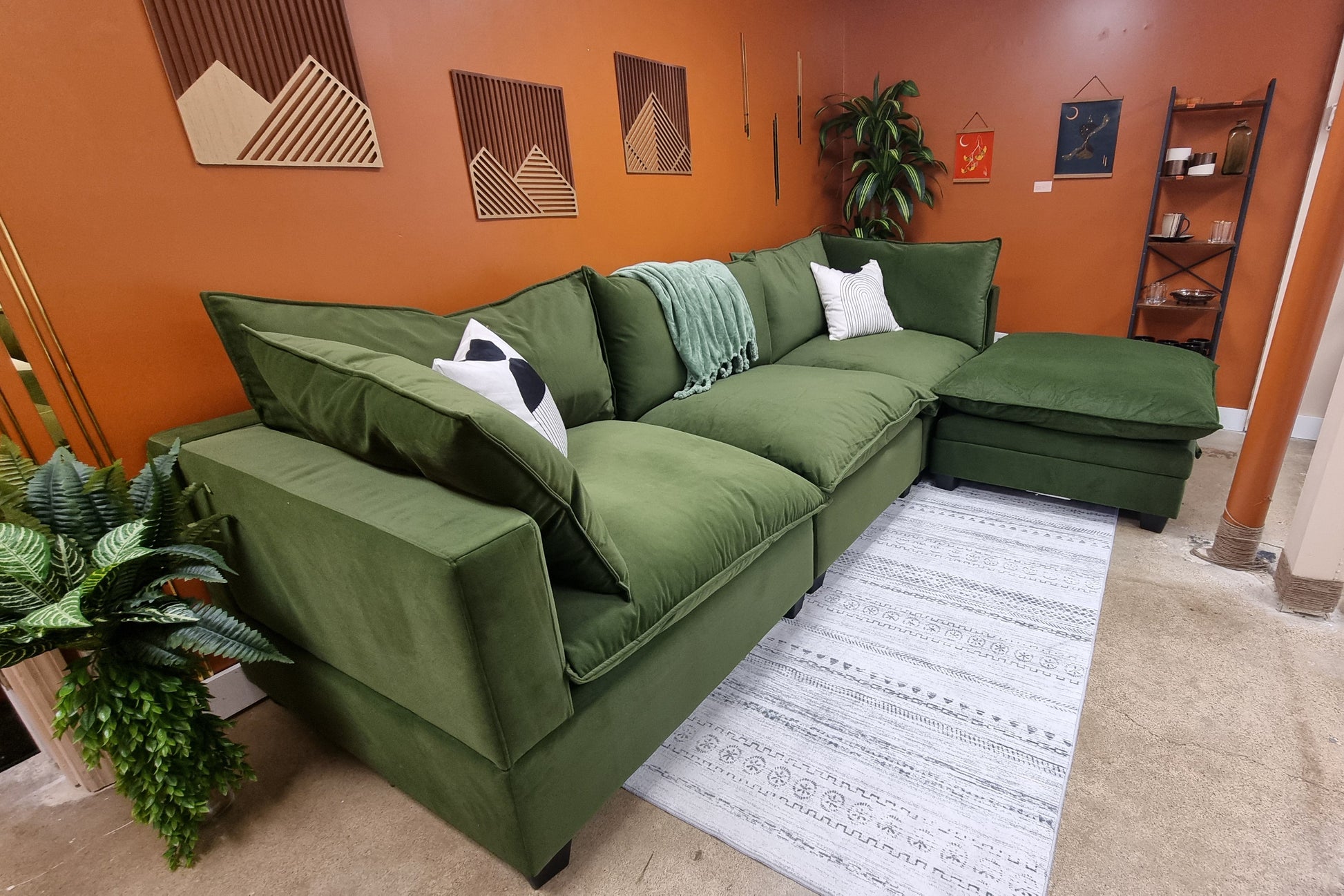 Olive Green Velvet SKY 2.0 Modular Sofa + Storage Ottoman - Reclaimed Elegance